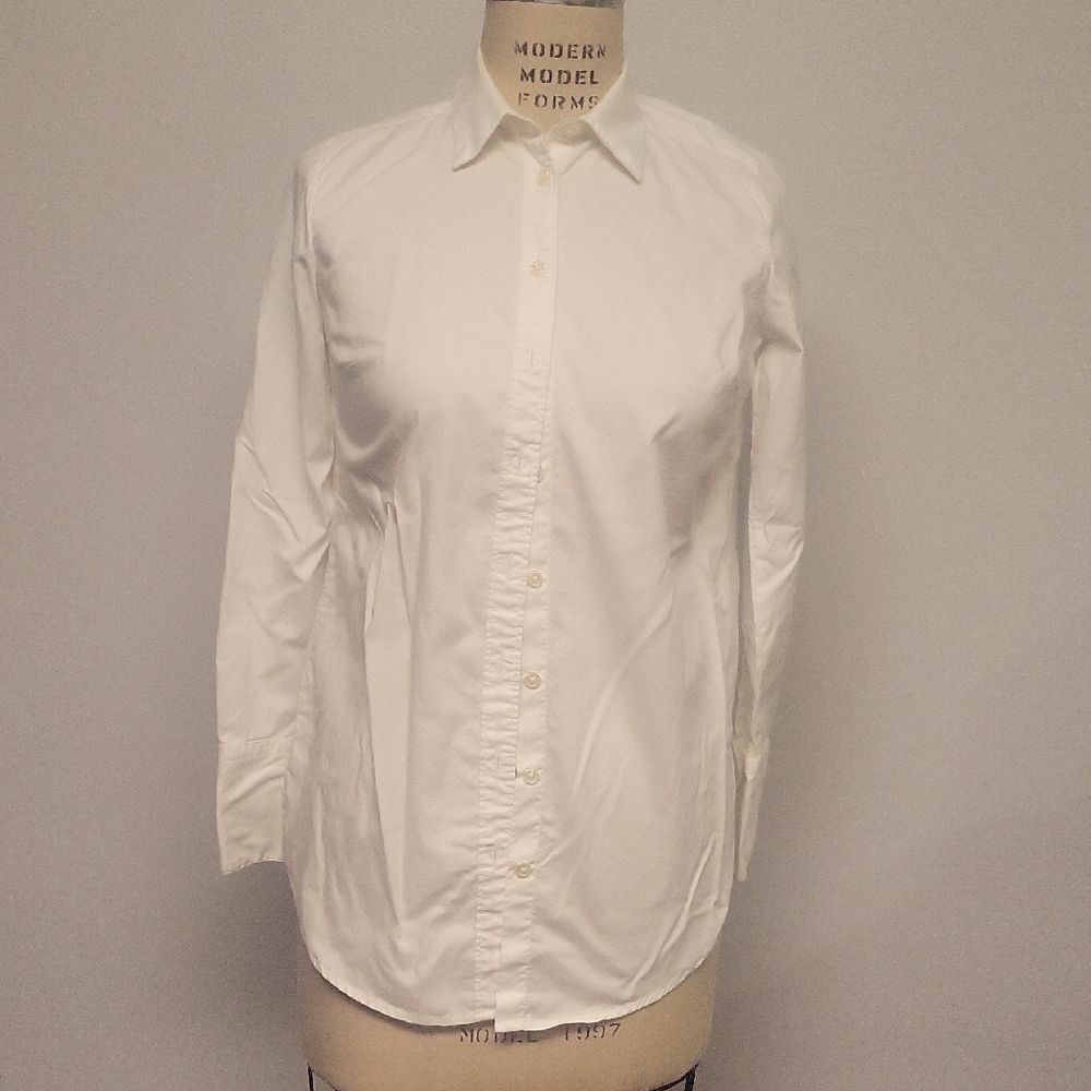 LOFT The Softened White Button Down Shirt, 100% Cotton, XS
